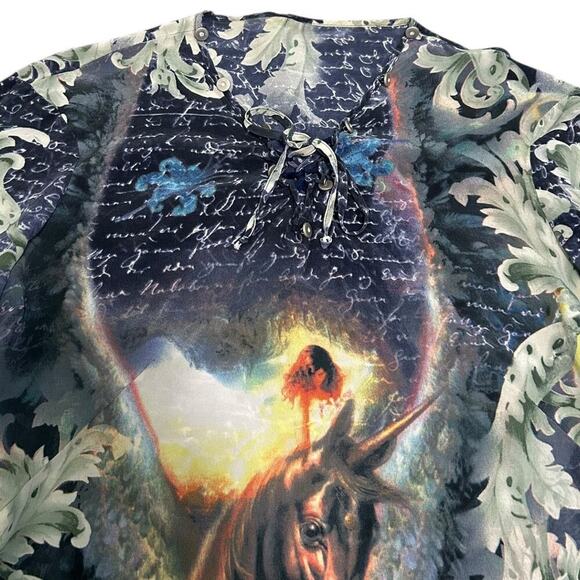 Fairycore Regency 90’s Voyage Silk Unicorn Bell Sleeve Top - Picture 4 of 7